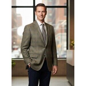 Carroll & Co. ‘Crestwood’ Men Blazer 42L Italian Cashmere Woven Windowpane Check